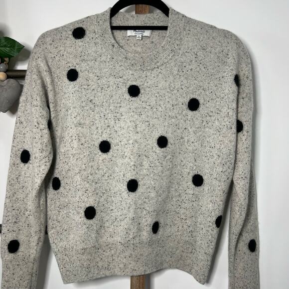 Madewell Long Sleeve Cashmere Gray Black Dots Sweater Size‎ X Small - Picture 3 of 6